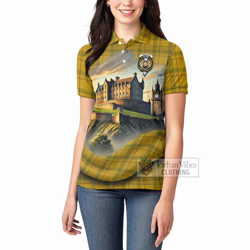 Houston Tartan Family Crest Women's Polo Shirt with Scottish Ancient Castle Style - Tartan Vibes Clothing
