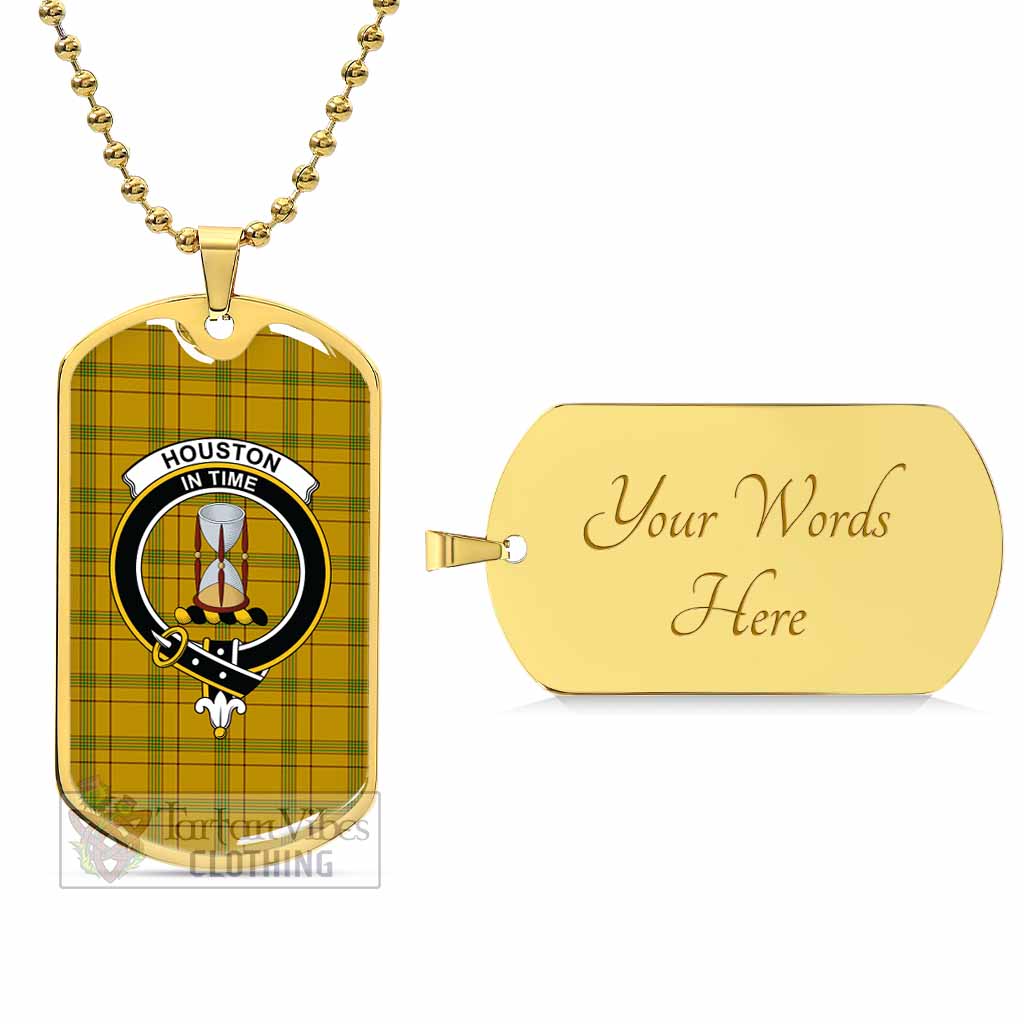 Houston Tartan Dog Tag Necklace with Family Crest Gold Yes - Tartan Vibes Clothing