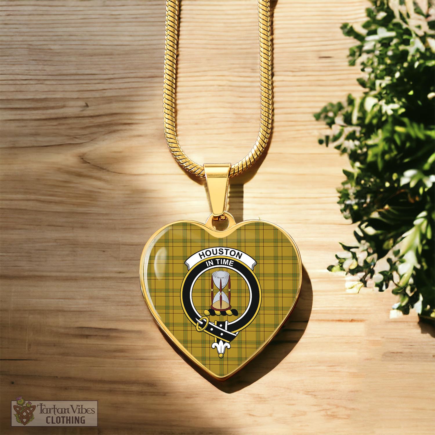 Houston Tartan Heart Necklace with Family Crest Luxury Necklace (Gold) No - Tartan Vibes Clothing