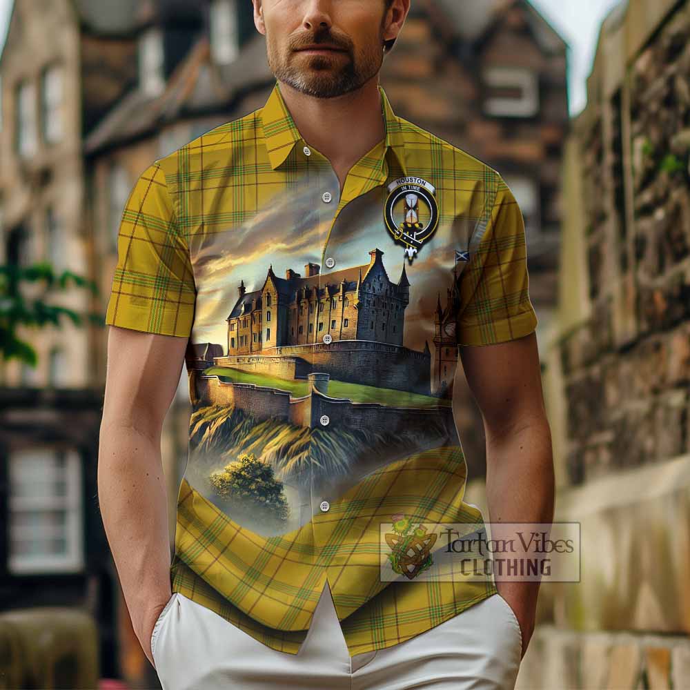 Houston Tartan Family Crest Hawaiian Shirt with Scottish Ancient Castle Style - Tartan Vibes Clothing