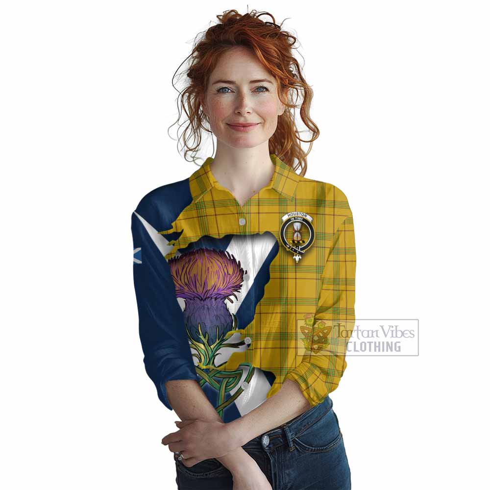 Tartan Vibes Clothing Houston Tartan Family Crest Women's Casual Shirt Scottish Thistle Celtic Inspired