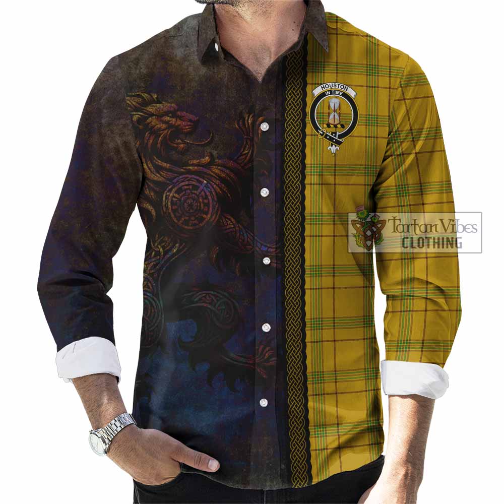 Houston Tartan Family Crest Long Sleeve Button Shirt Alba Gu Brath Be Brave Lion Ancient Style - Tartan Vibes Clothing