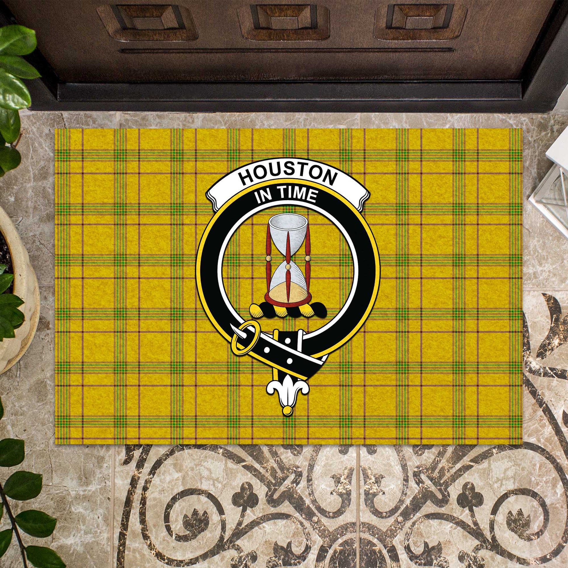 Houston Tartan Rubber Doormat with Family Crest - Tartan Vibes Clothing