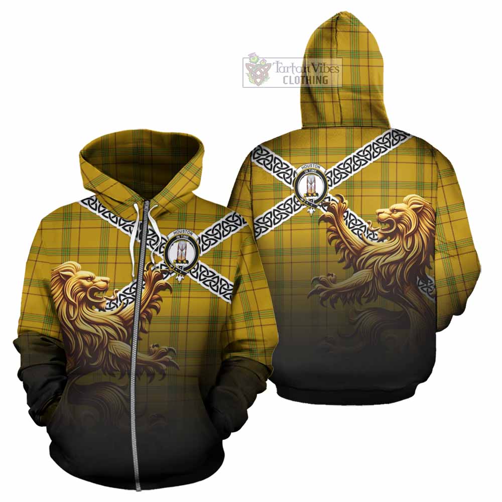 Houston Crest Tartan Hoodie with Golden Lion Emblem Celtic Style Zip Hoodie - Tartan Vibes Clothing