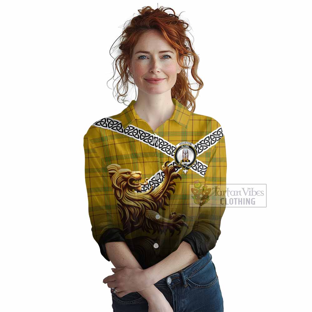 Houston Crest Tartan Women's Casual Shirt with Golden Lion Emblem Celtic Style - Tartan Vibes Clothing