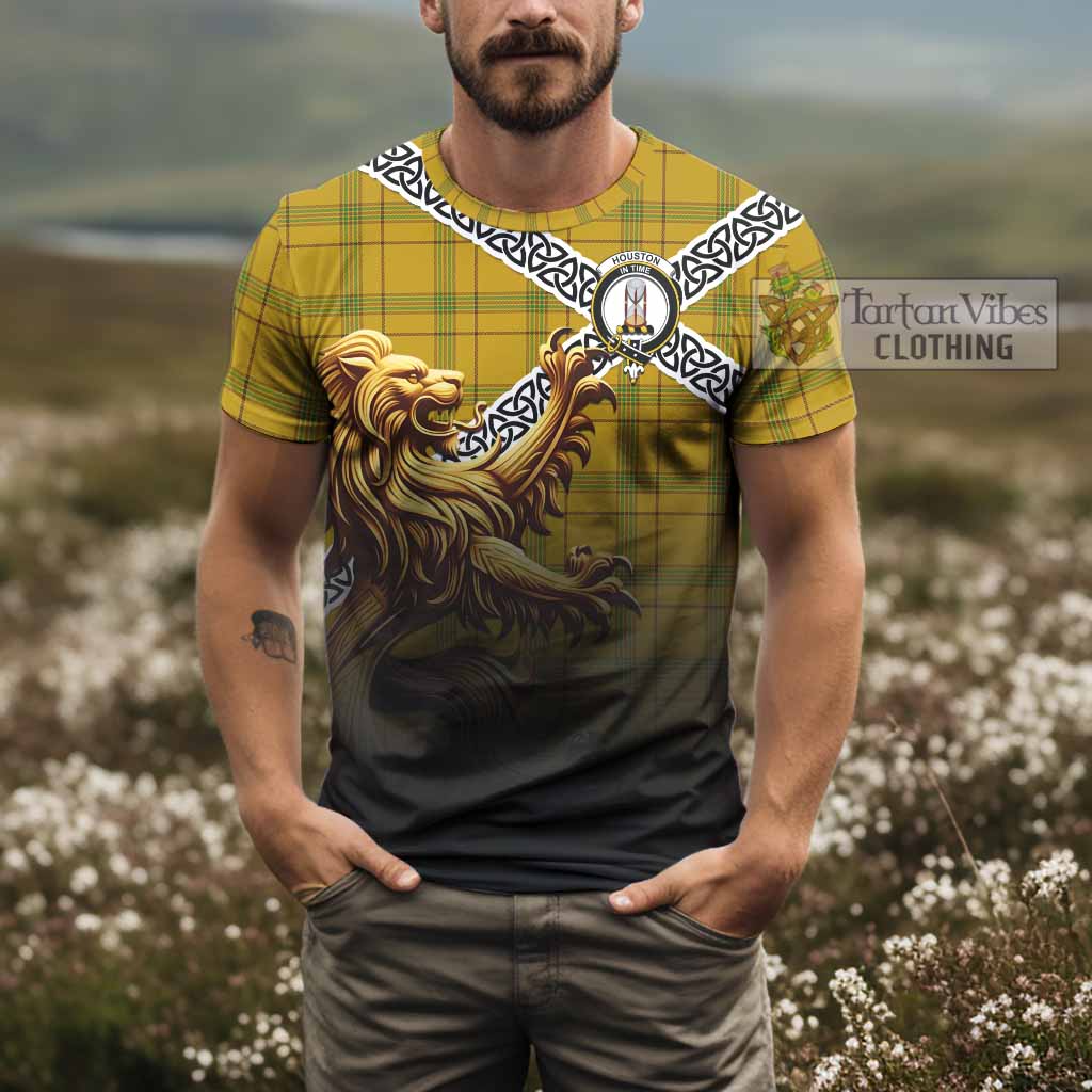 Houston Crest Tartan T-Shirt with Golden Lion Emblem Celtic Style - Tartan Vibes Clothing