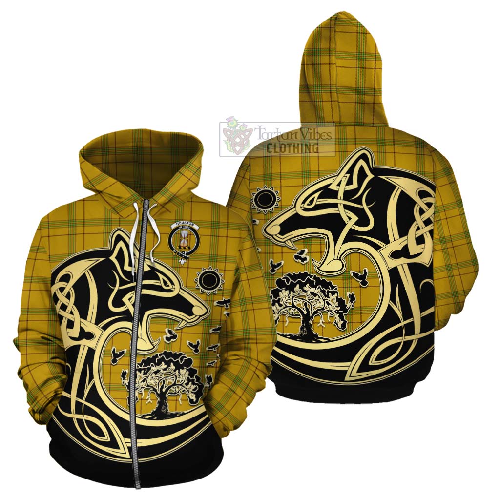 Houston Tartan Cotton Hoodie with Family Crest Celtic Wolf Style - Tartan Vibes Clothing