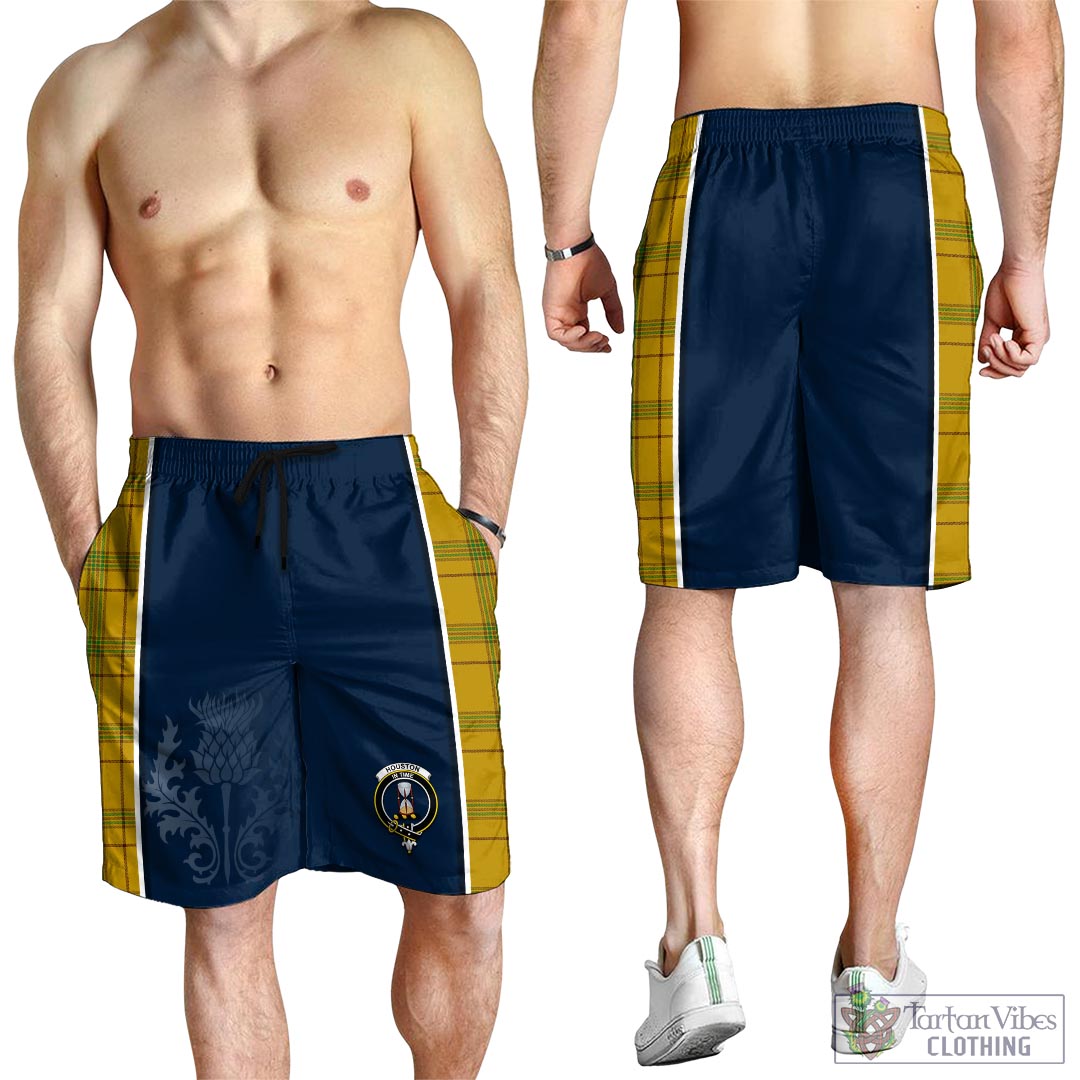 Tartan Vibes Clothing Houston Tartan Men's Shorts with Family Crest and Scottish Thistle Vibes Sport Style
