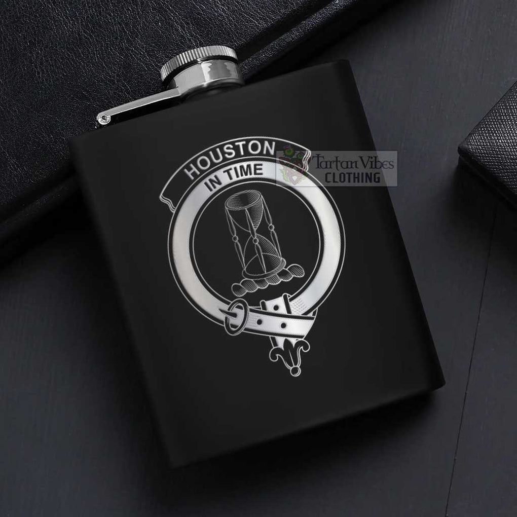 Houston Crest Hip Flask Set 7oz Black Stainless Steel with A Gift Box - 2D-tartanvibesclothing