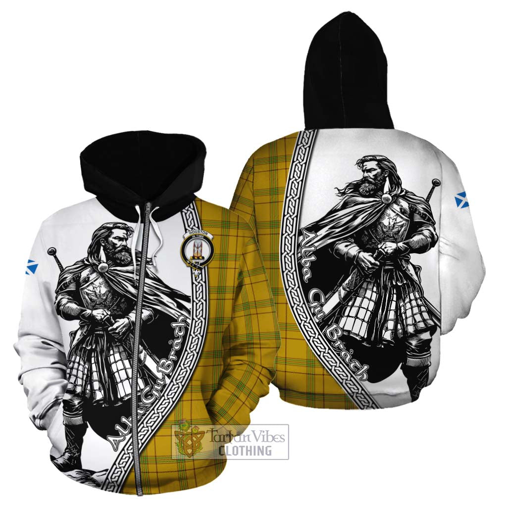 Houston Tartan Clan Crest Cotton Hoodie with Highlander Warrior Celtic Style - Tartan Vibes Clothing