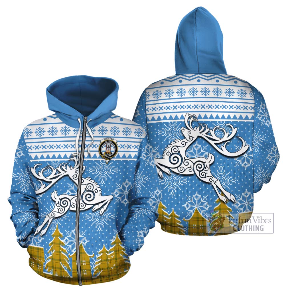 Houston Clan Christmas Cotton Hoodie Celtic Reindeer Style - Tartan Vibes Clothing
