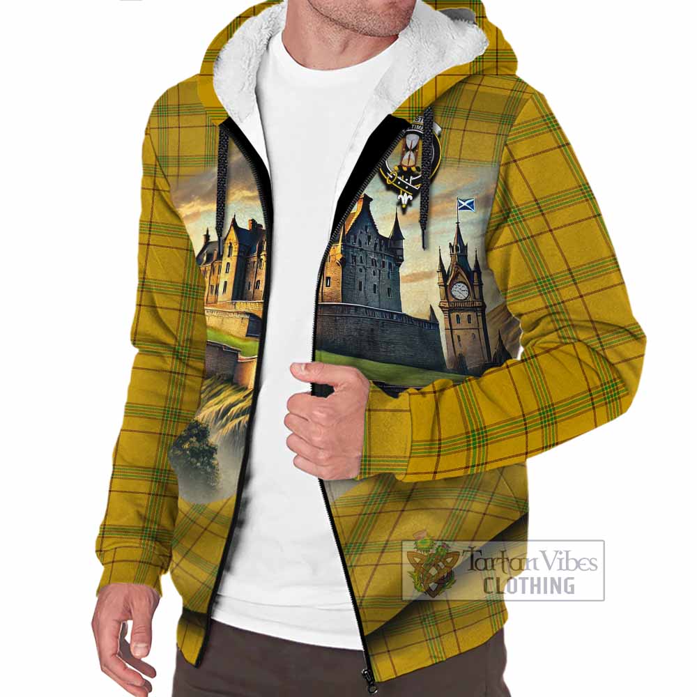 Houston Tartan Family Crest Sherpa Hoodie with Scottish Ancient Castle Style - Tartan Vibes Clothing