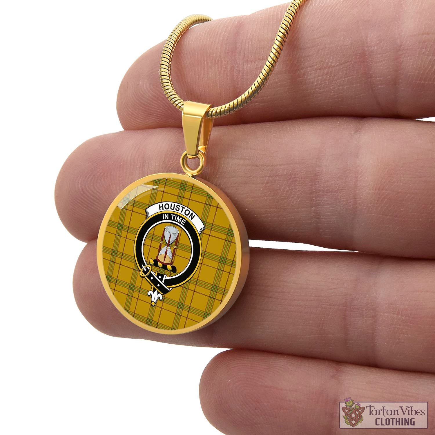 Houston Tartan Circle Necklace with Family Crest - Tartan Vibes Clothing