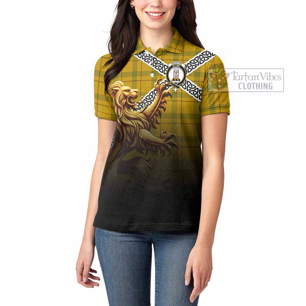 Houston Crest Tartan Women's Polo Shirt with Golden Lion Emblem Celtic Style - Tartan Vibes Clothing
