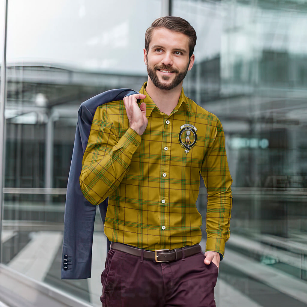 Houston Tartan Long Sleeve Button Up Shirt with Family Crest - Tartan Vibes Clothing