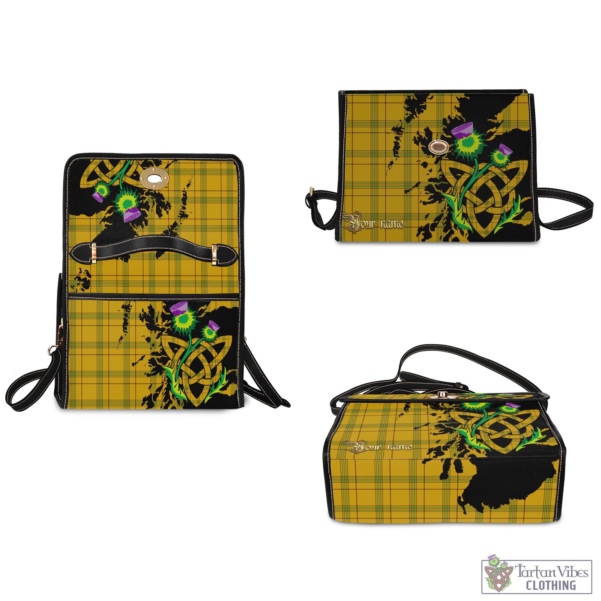 Tartan Vibes Clothing Houston Tartan Waterproof Canvas Bag with Scotland Map and Thistle Celtic Accents