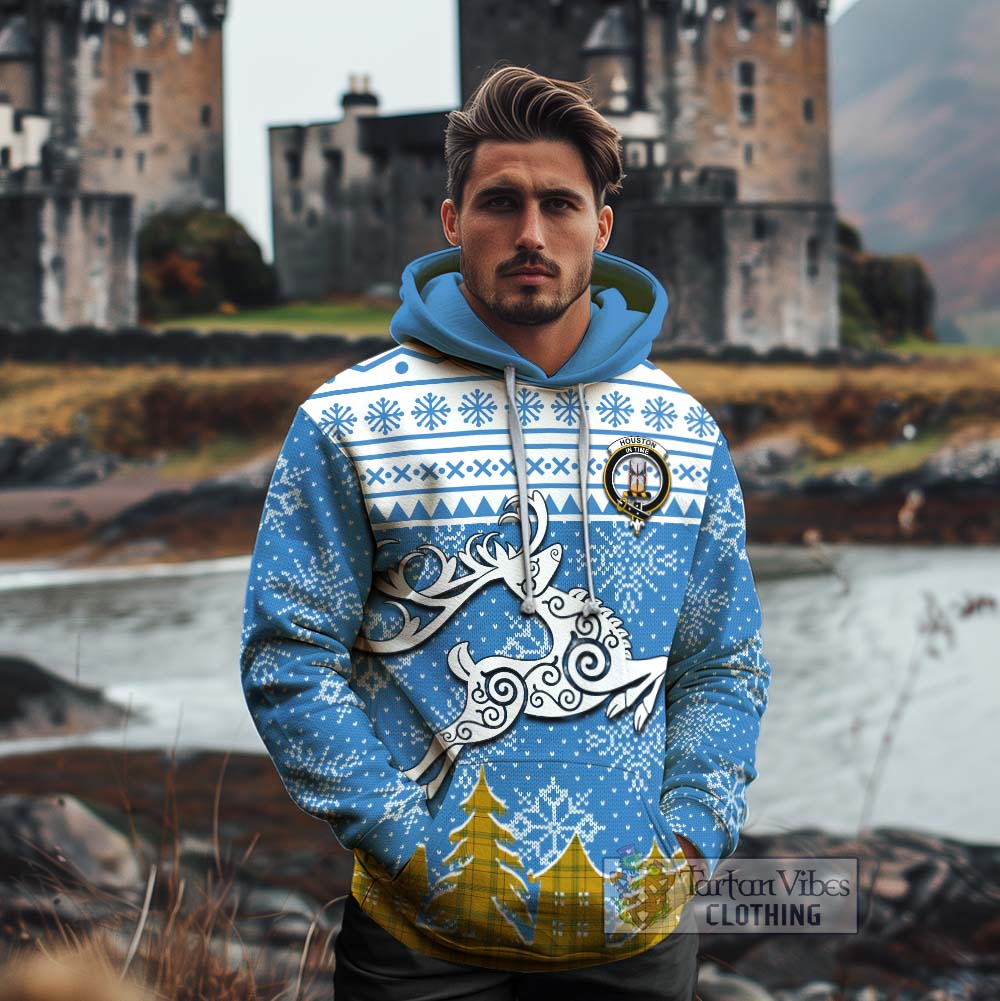Houston Clan Christmas Cotton Hoodie Celtic Reindeer Style - Tartan Vibes Clothing
