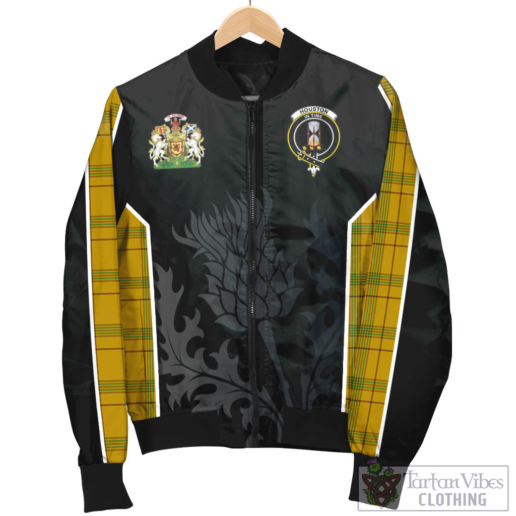 Tartan Vibes Clothing Houston Tartan Bomber Jacket with Family Crest and Scottish Thistle Vibes Sport Style