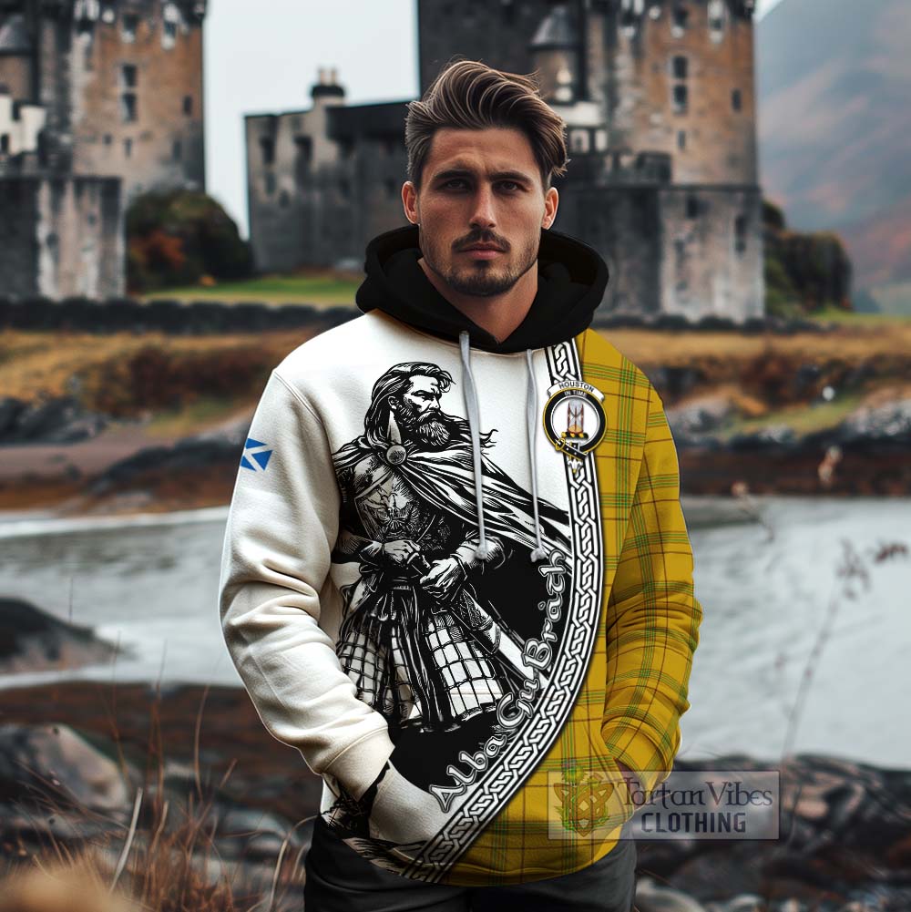 Houston Tartan Clan Crest Cotton Hoodie with Highlander Warrior Celtic Style - Tartan Vibes Clothing