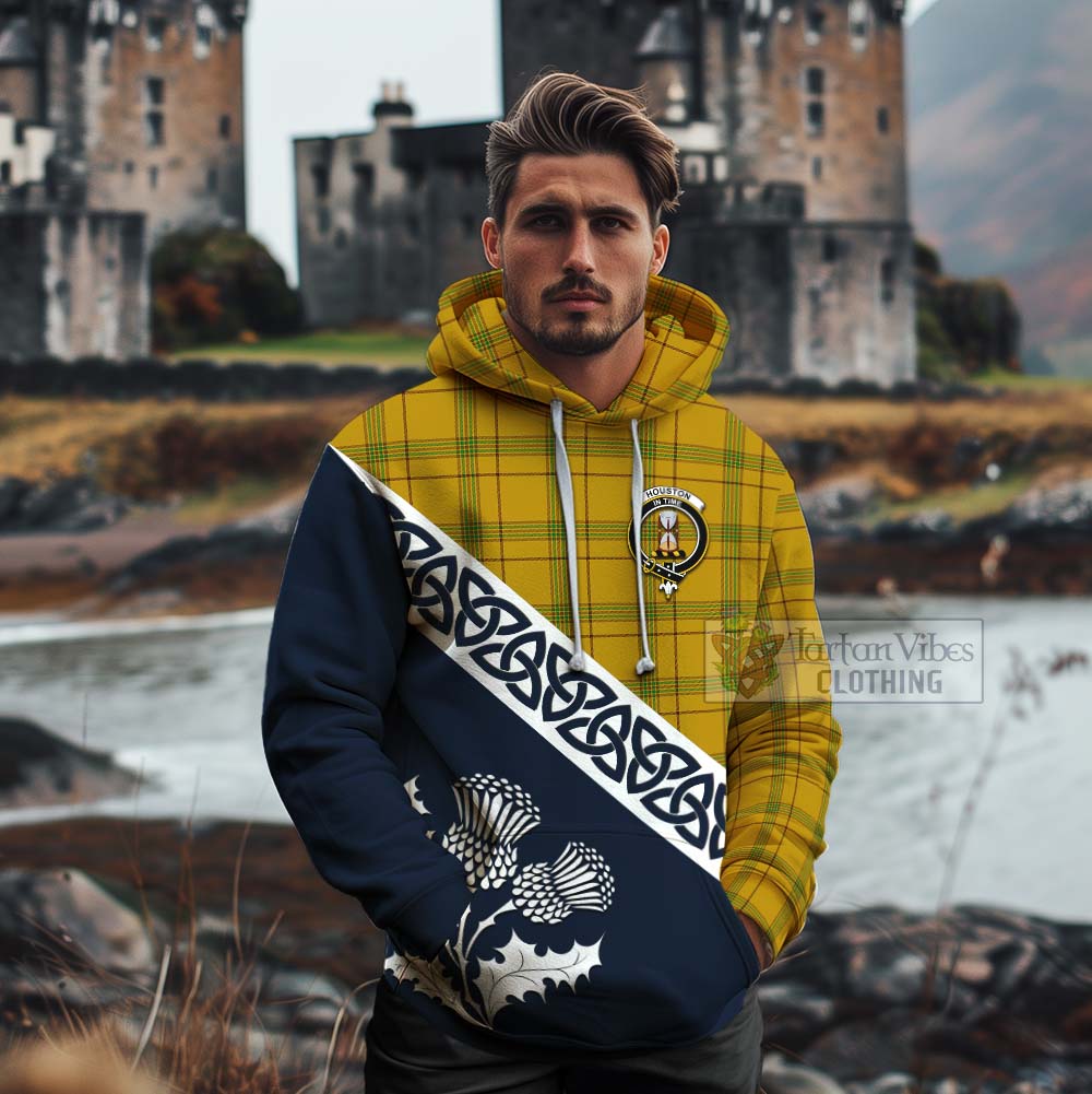 Houston Tartan Cotton Hoodie Featuring Thistle and Scotland Map - Tartan Vibes Clothing