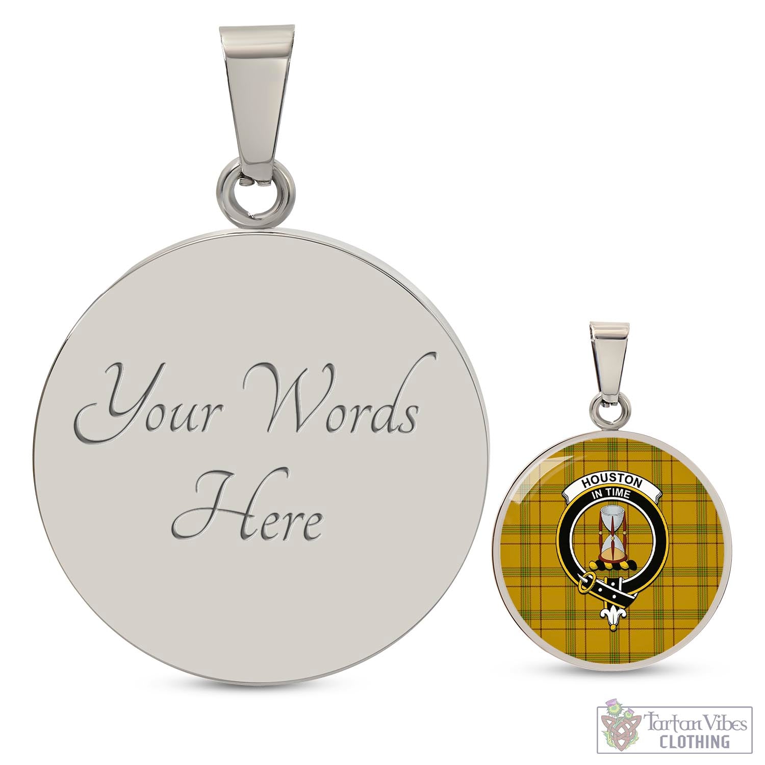Houston Tartan Circle Necklace with Family Crest Luxury Necklace (Silver) Yes - Tartan Vibes Clothing