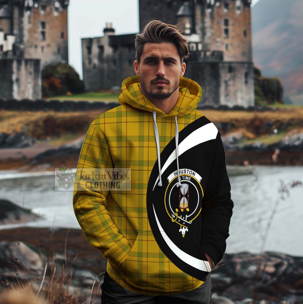 Houston Tartan Cotton Hoodie with Family Crest Circle Style - Tartan Vibes Clothing