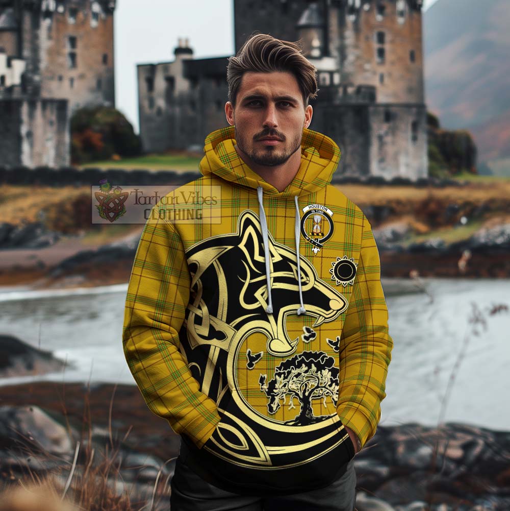 Houston Tartan Cotton Hoodie with Family Crest Celtic Wolf Style - Tartan Vibes Clothing