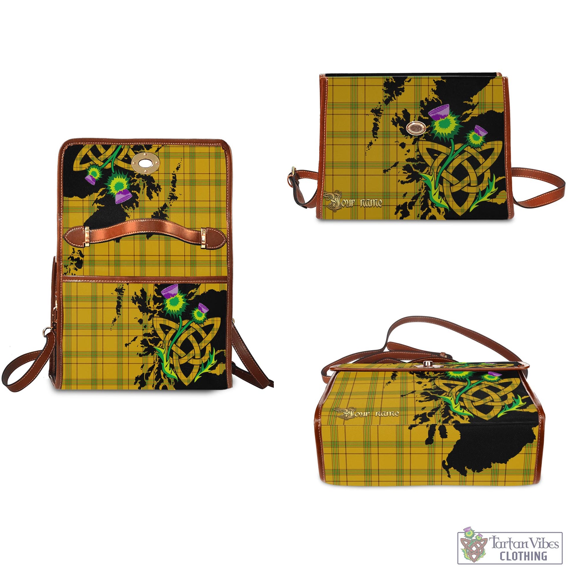 Tartan Vibes Clothing Houston Tartan Waterproof Canvas Bag with Scotland Map and Thistle Celtic Accents