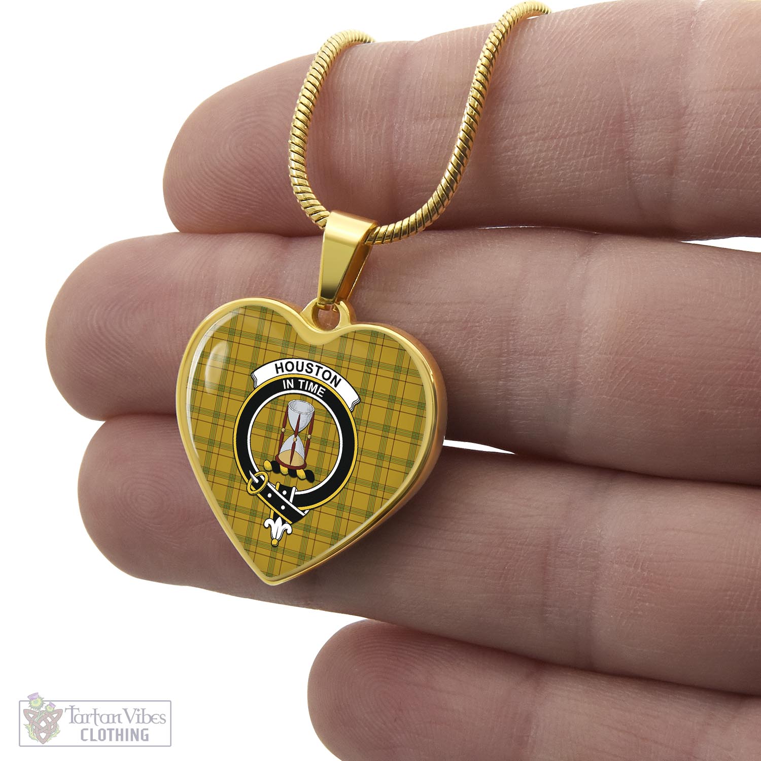 Houston Tartan Heart Necklace with Family Crest - Tartan Vibes Clothing