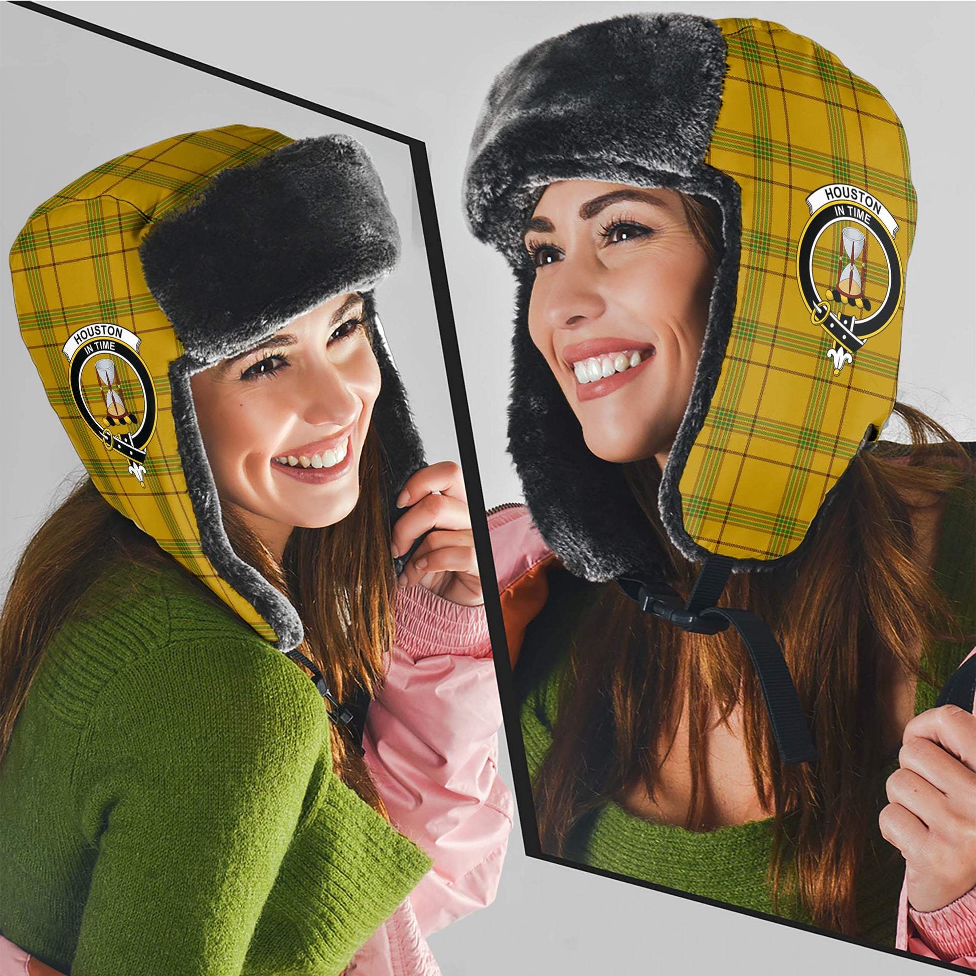 Houston Tartan Winter Trapper Hat with Family Crest - Tartan Vibes Clothing