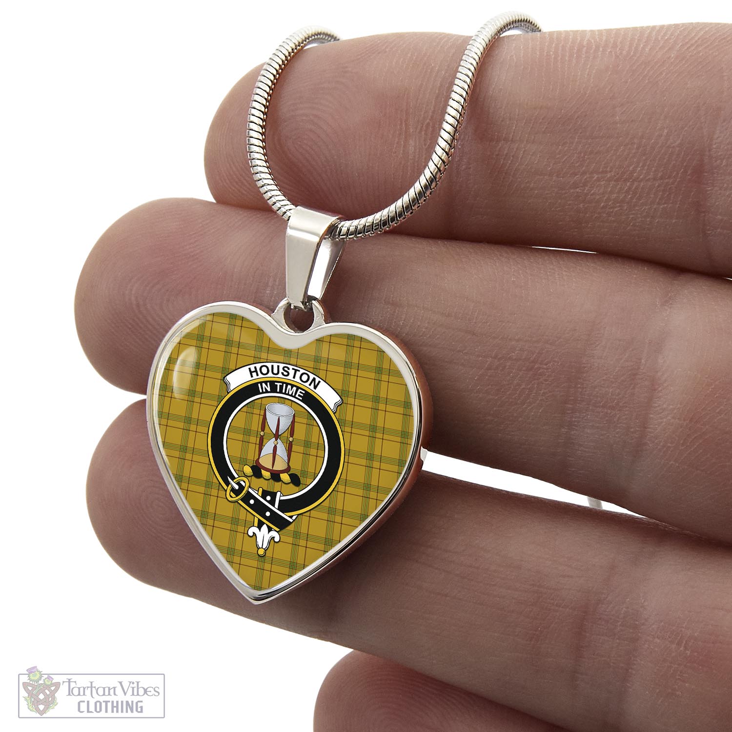 Houston Tartan Heart Necklace with Family Crest - Tartan Vibes Clothing