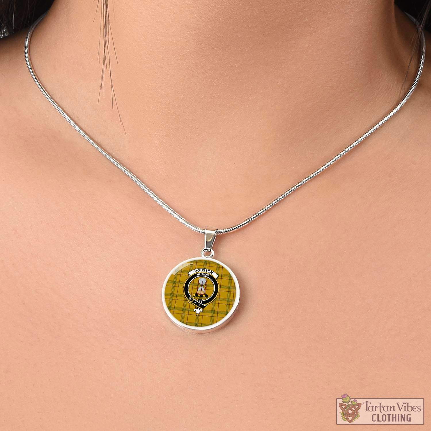 Houston Tartan Circle Necklace with Family Crest - Tartan Vibes Clothing