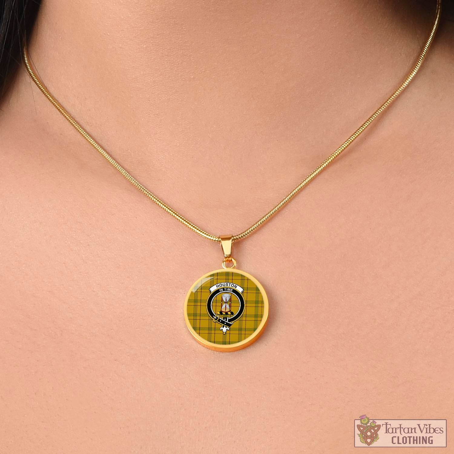 Houston Tartan Circle Necklace with Family Crest - Tartan Vibes Clothing