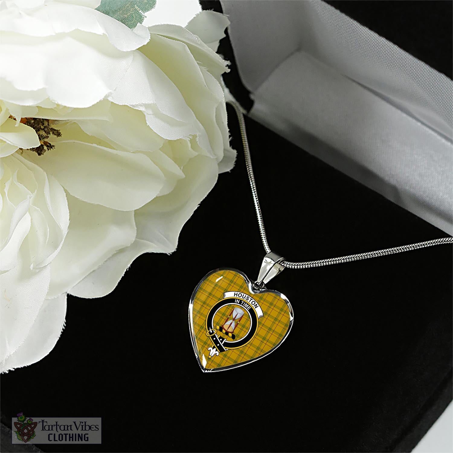 Houston Tartan Heart Necklace with Family Crest - Tartan Vibes Clothing
