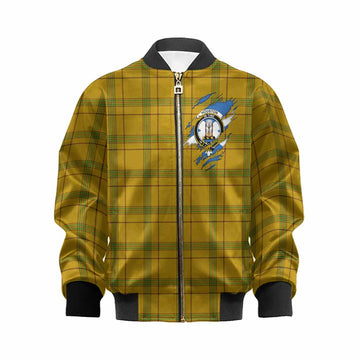 Houston Clan Crest In Me Tartan Kid Bomber Jacket Scotland Flag Style