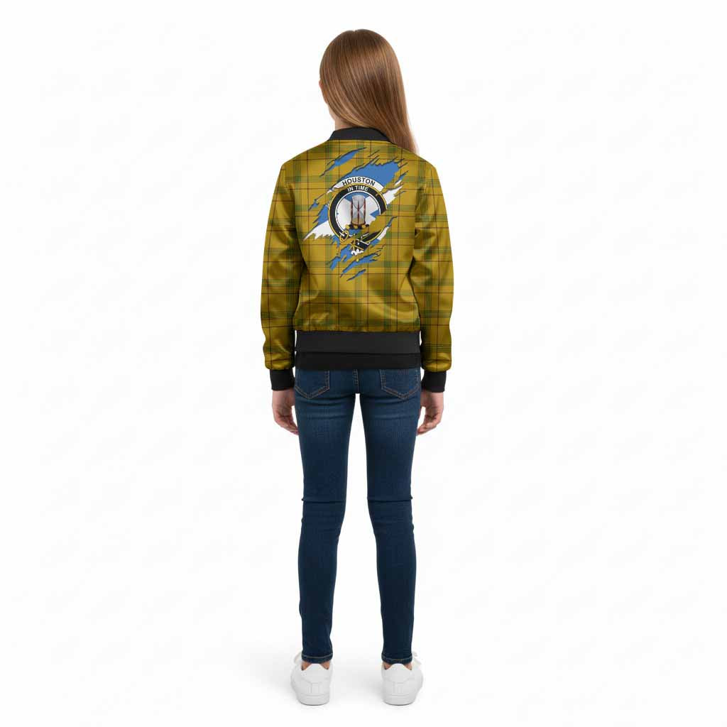 Houston Clan Crest In Me Tartan Kid Bomber Jacket Scotland Flag Style