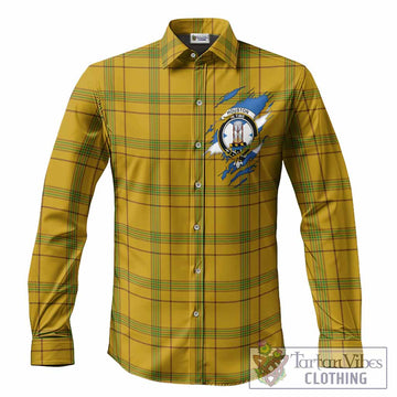 Houston Clan Crest In Me Tartan Long Sleeve Button Shirts Scotland Flag Style