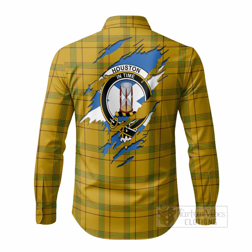 Houston Clan Crest In Me Tartan Long Sleeve Button Shirts Scotland Flag Style
