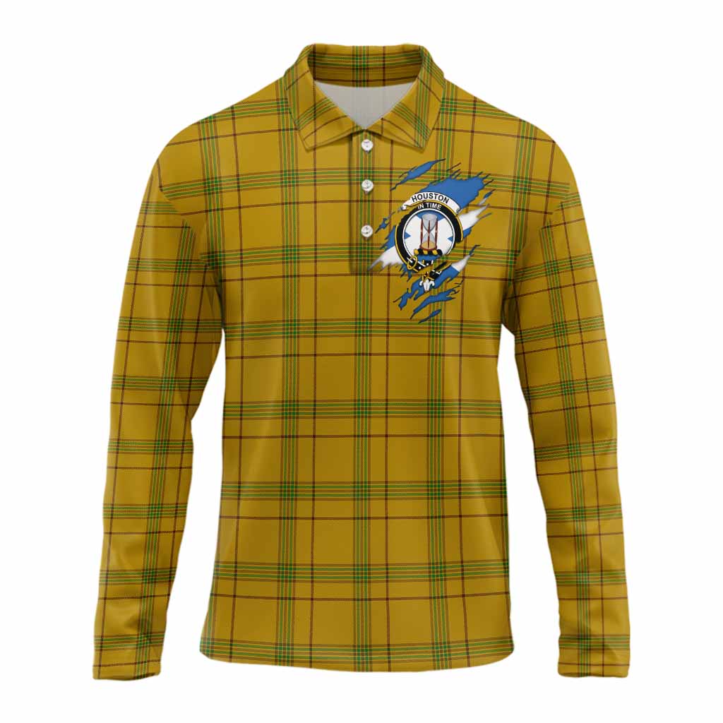 Houston Clan Crest In Me Tartan Long Sleeve Polo Shirt Scotland Flag Style