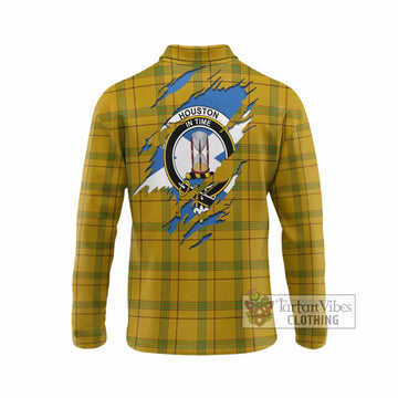 Houston Clan Crest In Me Tartan Long Sleeve Polo Shirt Scotland Flag Style