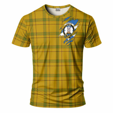 Houston Clan Crest In Me Tartan T-Shirt Scotland Flag Style