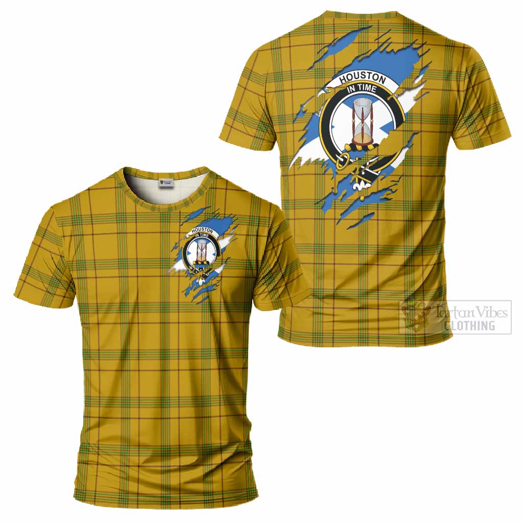 Houston Clan Crest In Me Tartan T-Shirt Scotland Flag Style