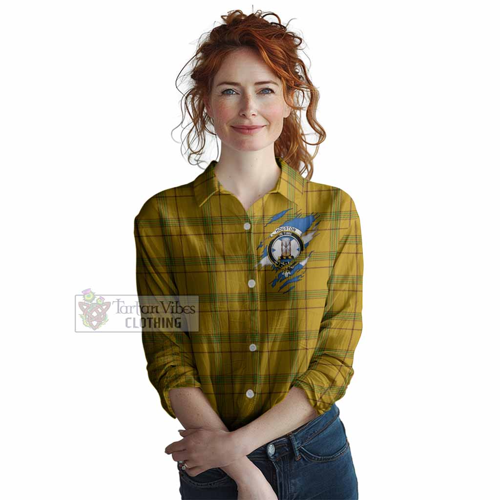 Houston Clan Crest In Me Tartan Women Casual Shirt Scotland Flag Style