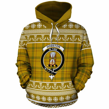 Houston Clan Tartan Christmas Cotton Hoodie with Family Crest - Tartan Vibes Clothing