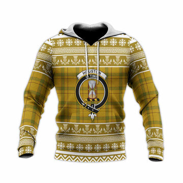 Houston Clan Tartan Christmas Knitted Hoodie with Family Crest - Tartan Vibes Clothing
