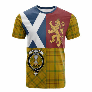 Houston Crest Tartan Cotton T-shirt with Lion Rampant Saltire Style - Tartan Vibes Clothing