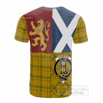 Houston Crest Tartan Cotton T-shirt with Lion Rampant Saltire Style - Tartan Vibes Clothing