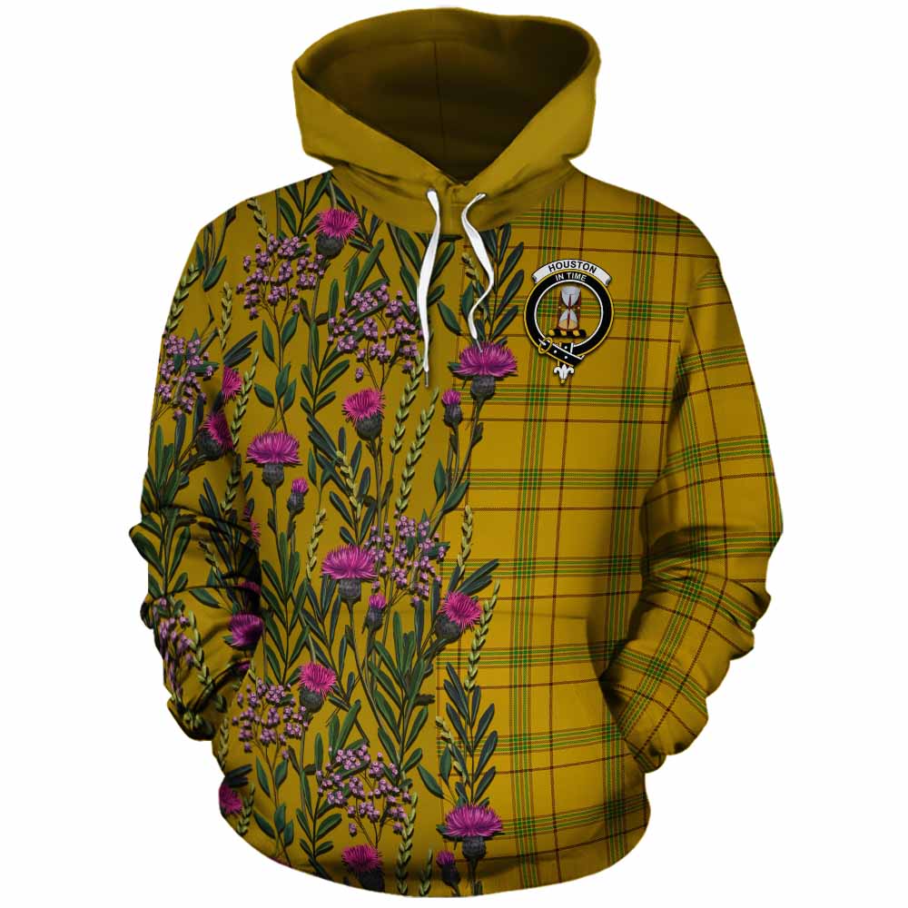 Houston Family Crest Tartan Cotton Hoodie Scottish Thistle Flower Pattern Half Style - Tartan Vibes Clothing