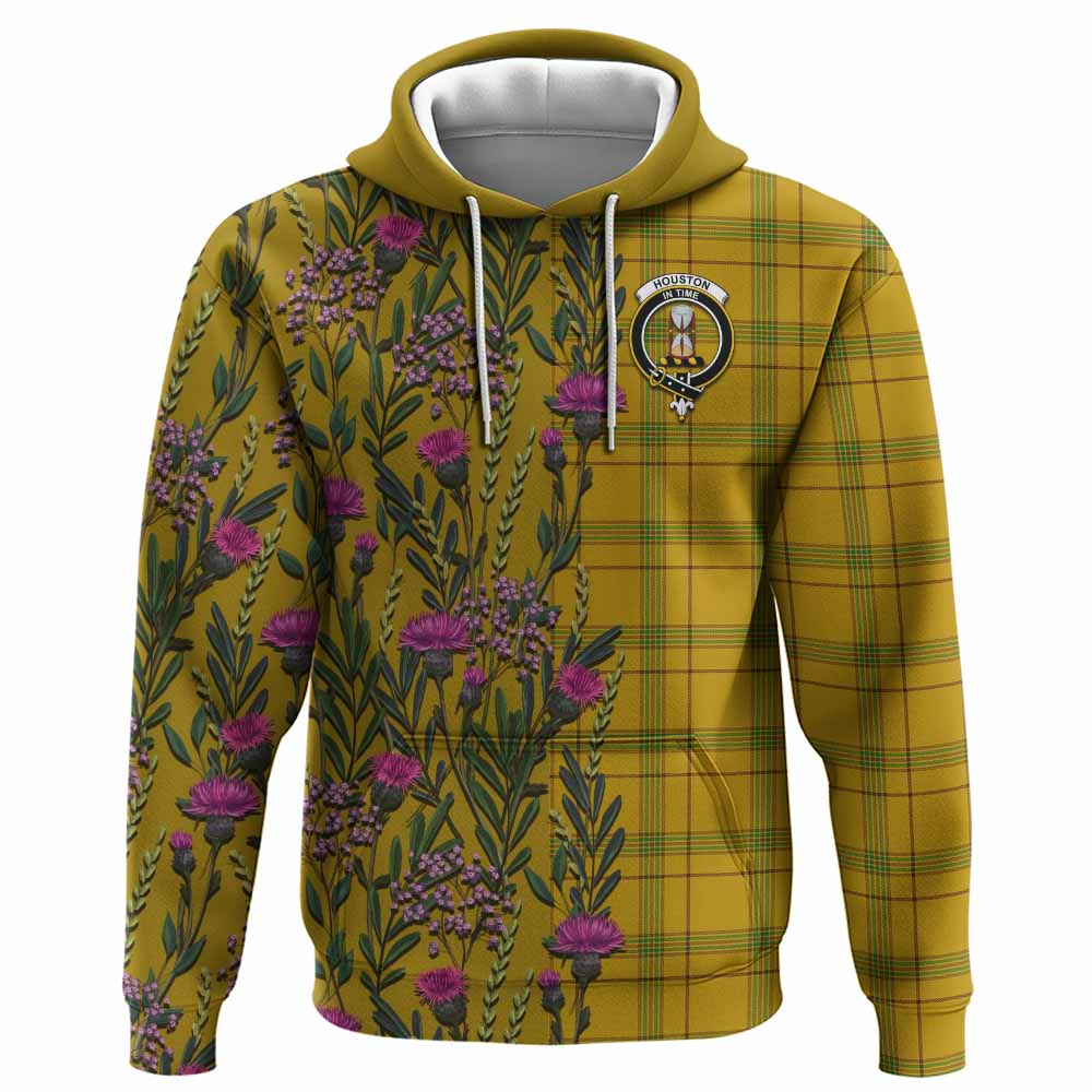 Houston Family Crest Tartan Hoodie Scottish Thistle Flower Pattern Half Style - Tartan Vibes Clothing