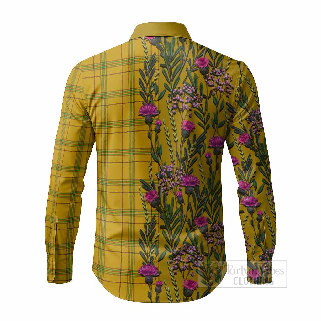 Houston Family Crest Tartan Long Sleeve Button Shirts Scottish Thistle Flower Pattern Half Style - Tartan Vibes Clothing